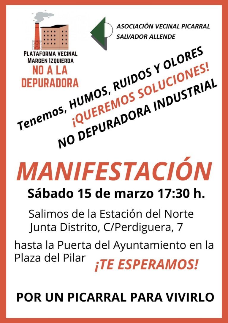 SÁBADO 15 marzo, MANIFESTACION NO A LA DEPURADORA DE TEREOS