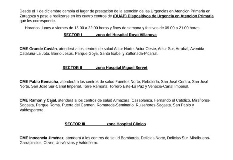 A partir del 1 de diciembre, el CME Grande Covián, pasa a ser nuestro centro de atención de urgencias de atención primaria.